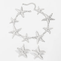 Thumbnail for Stylish Chunky Gold Silver Tone Starfish Necklace Earrings Set - ArtGalleryZen