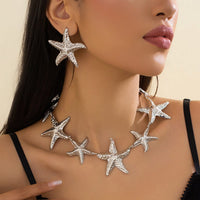 Thumbnail for Stylish Chunky Gold Silver Tone Starfish Necklace Earrings Set - ArtGalleryZen