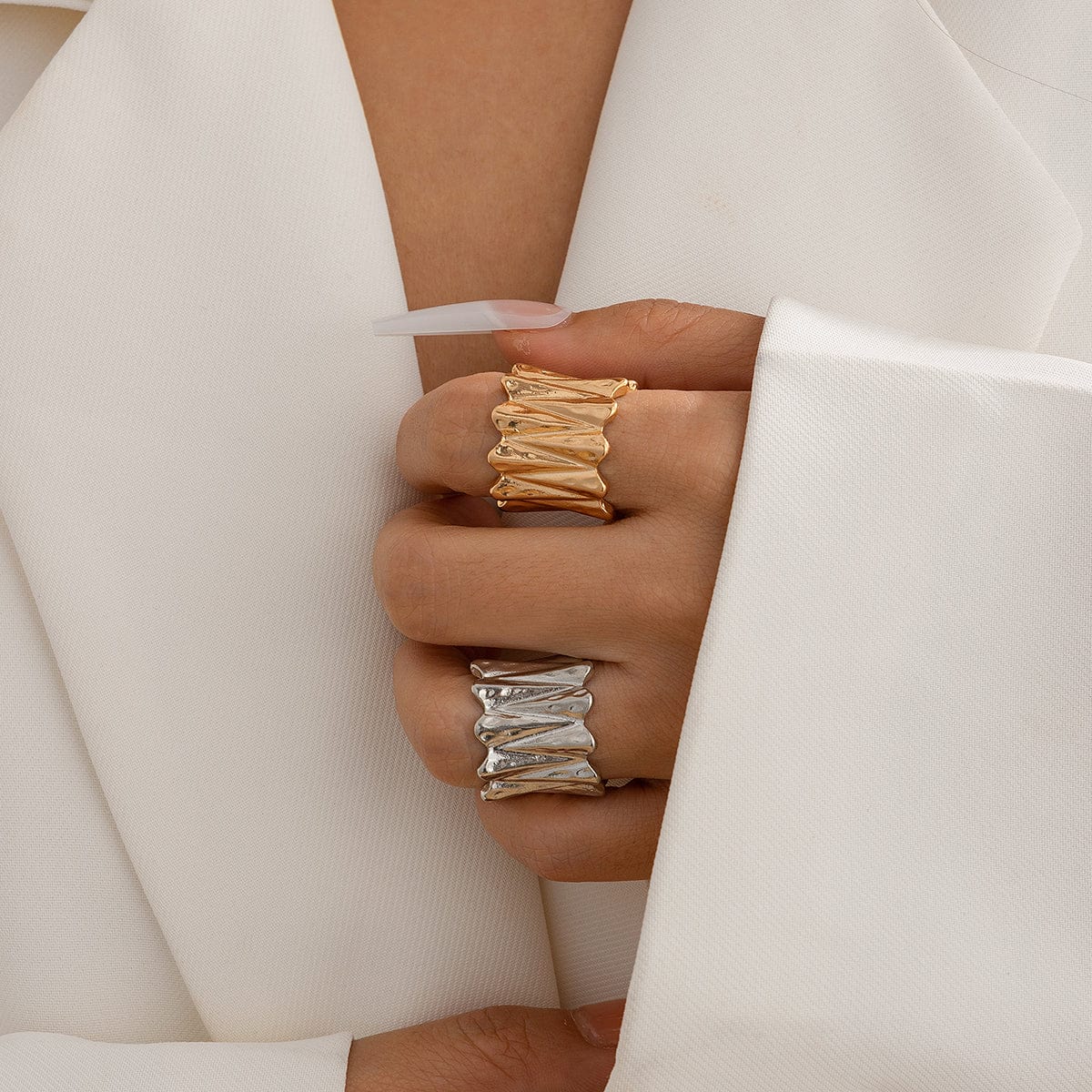 Stylish Chunky Metallic Wave Wide Ring