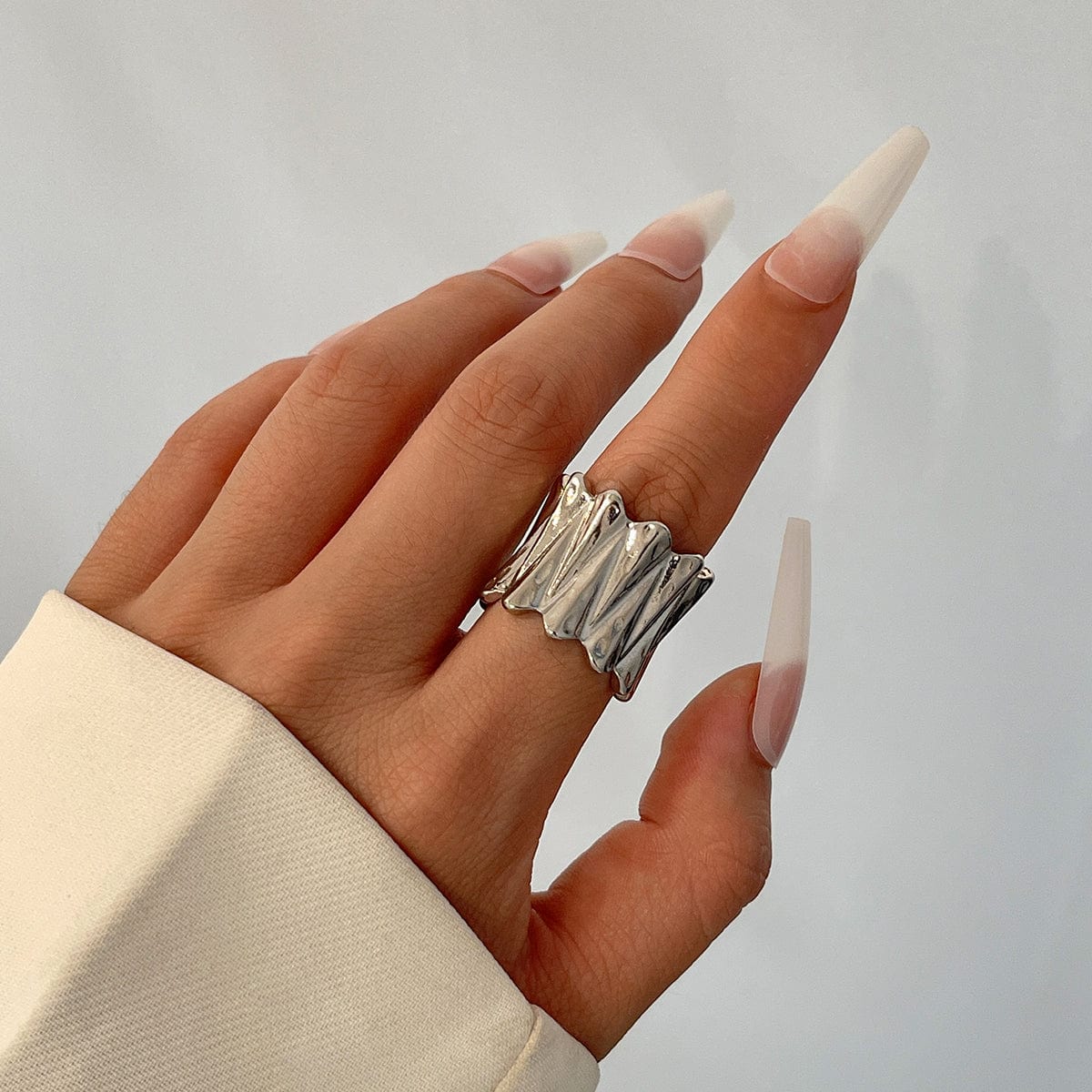 Stylish Chunky Metallic Wave Wide Ring