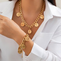 Thumbnail for Stylish Chunky Relief Coin Tassel Curb Chain Necklace Bracelet