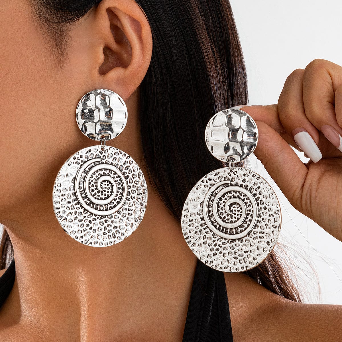 Stylish Chunky Spiral Round Disk Dangle Earrings