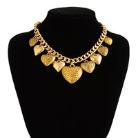 Thumbnail for Stylish Chunky Textured Heart Tassel Ball Curb Chain Necklace - ArtGalleryZen