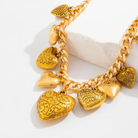 Thumbnail for Stylish Chunky Textured Heart Tassel Ball Curb Chain Necklace - ArtGalleryZen