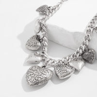 Thumbnail for Stylish Chunky Textured Heart Tassel Ball Curb Chain Necklace - ArtGalleryZen