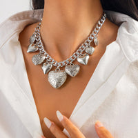 Thumbnail for Stylish Chunky Textured Heart Tassel Ball Curb Chain Necklace - ArtGalleryZen