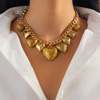 Thumbnail for Stylish Chunky Textured Heart Tassel Ball Curb Chain Necklace