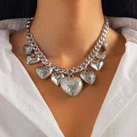 Thumbnail for Stylish Chunky Textured Heart Tassel Ball Curb Chain Necklace