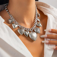 Thumbnail for Stylish Chunky Textured Heart Tassel Ball Curb Chain Necklace