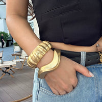 Thumbnail for Stylish Frosted Gold Silver Tone Pleated Wide Cuff Bangle Bracelet