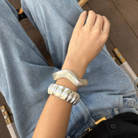 Thumbnail for Stylish Frosted Gold Silver Tone Pleated Wide Cuff Bangle Bracelet