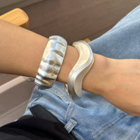 Thumbnail for Stylish Frosted Gold Silver Tone Pleated Wide Cuff Bangle Bracelet