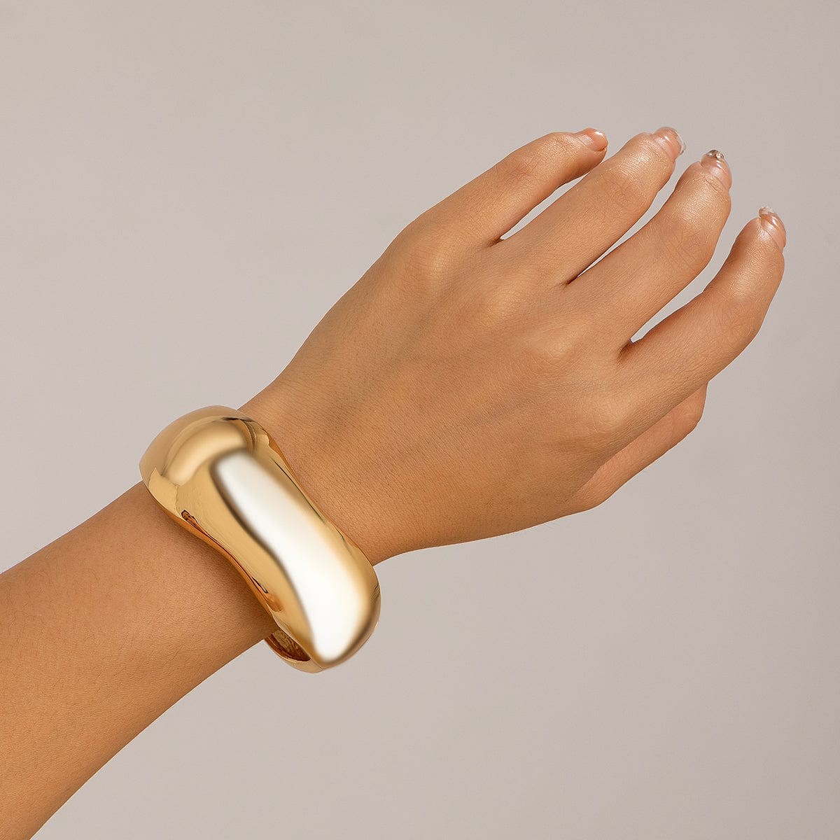 Stylish Gold Silver Plated Chunky Glossy Wide Cuff Bangle Bracelet