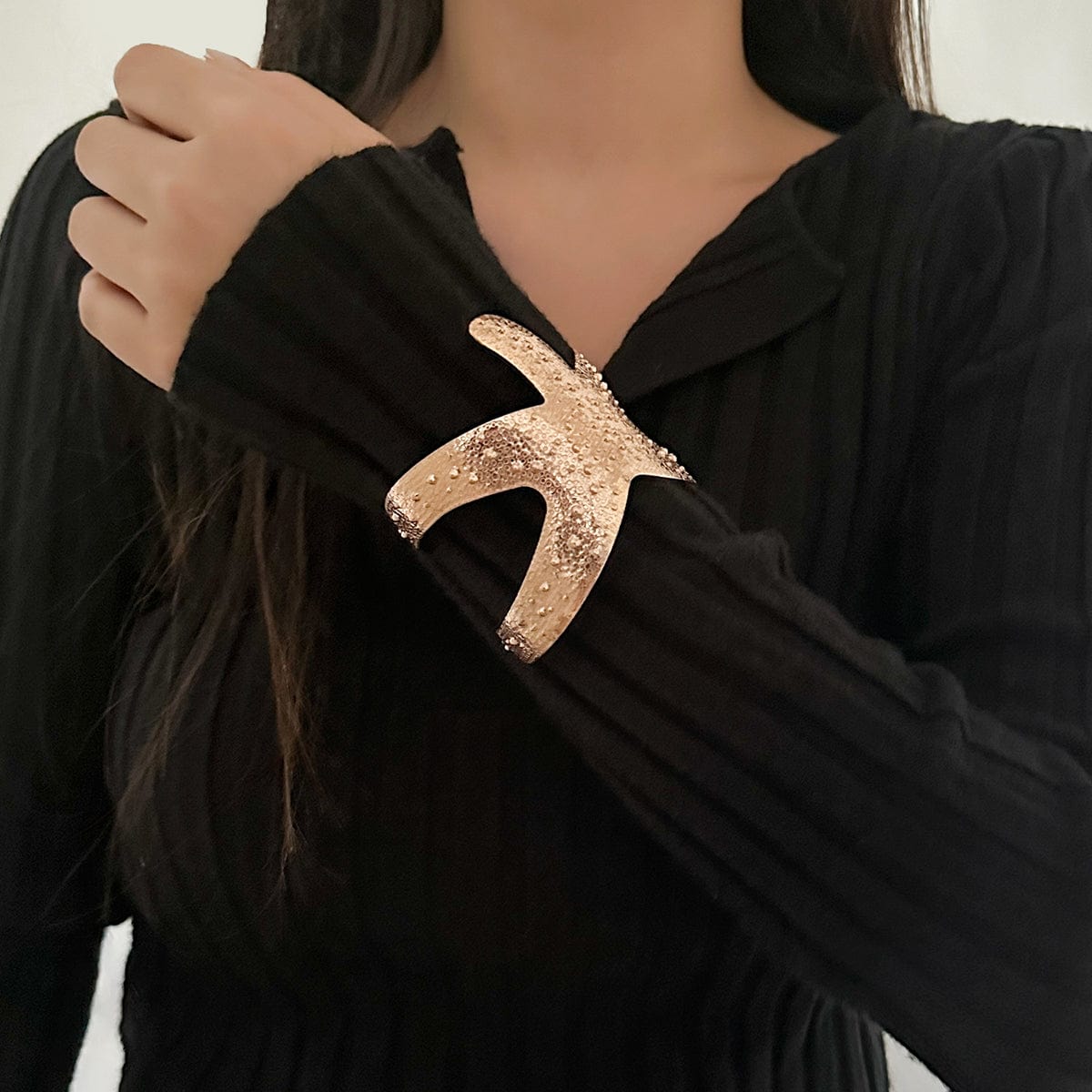 Stylish Gold Silver Plated Starfish Open Bangle Bracelet