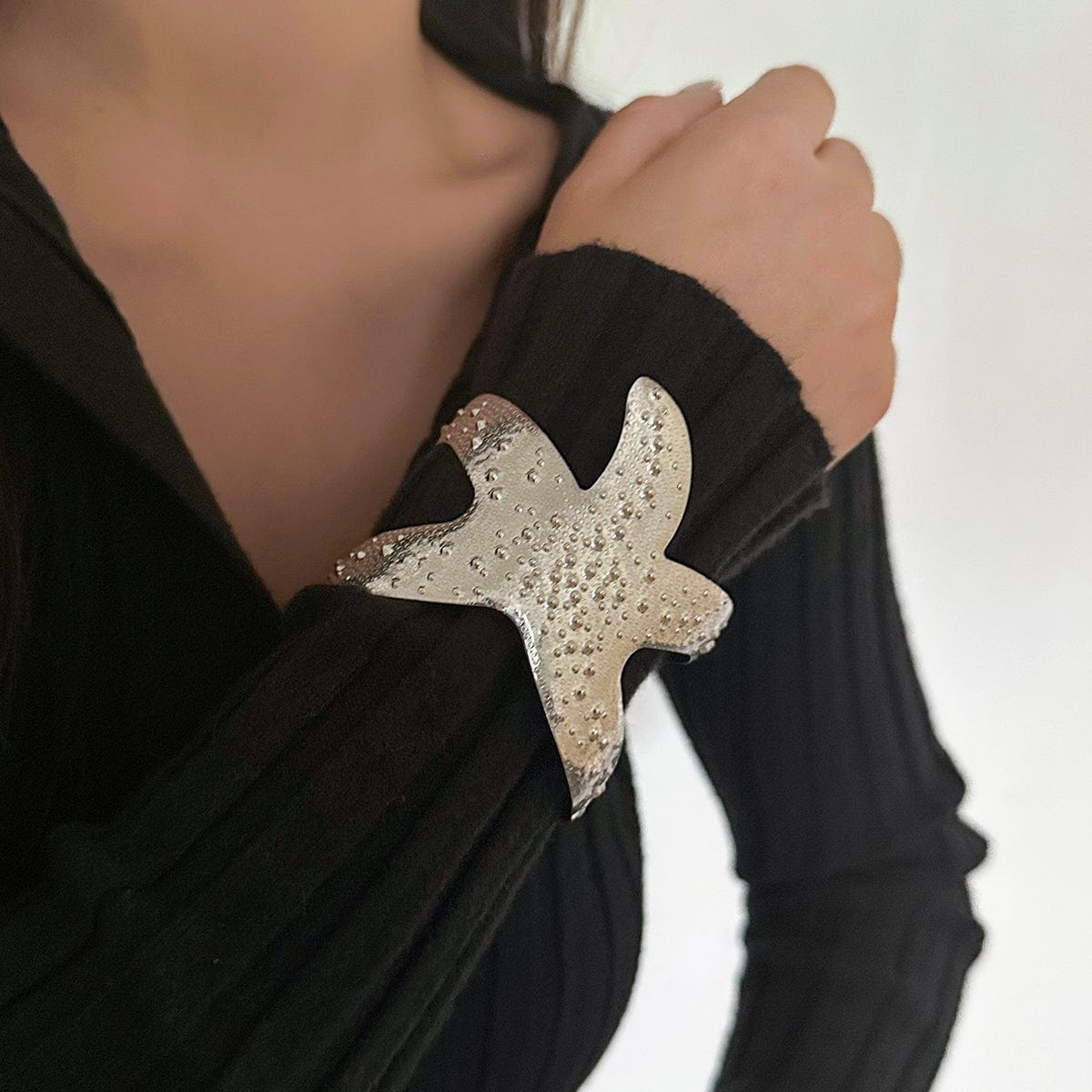 Stylish Gold Silver Plated Starfish Open Bangle Bracelet