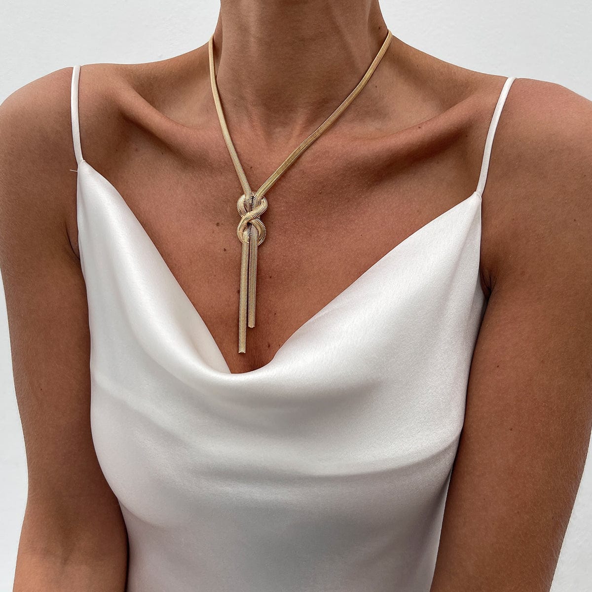 Stylish Gold Silver Tone Knotted Snake Chain Y Necklace - ArtGalleryZen