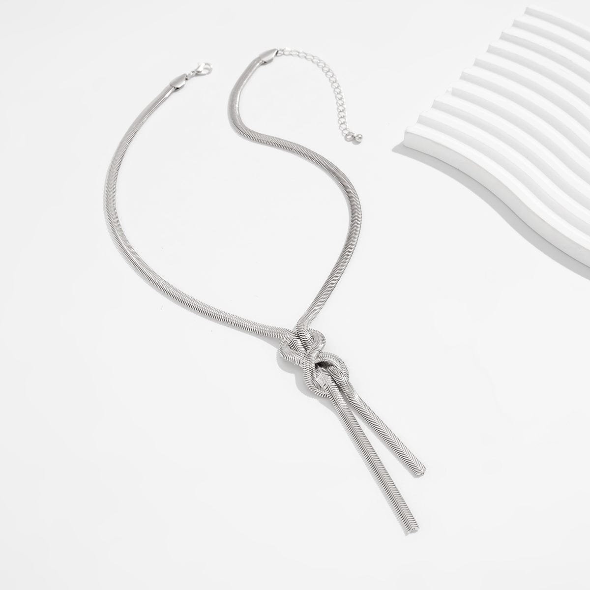 Stylish Gold Silver Tone Knotted Snake Chain Y Necklace - ArtGalleryZen