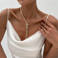 Thumbnail for Stylish Gold Silver Tone Knotted Snake Chain Y Necklace - ArtGalleryZen