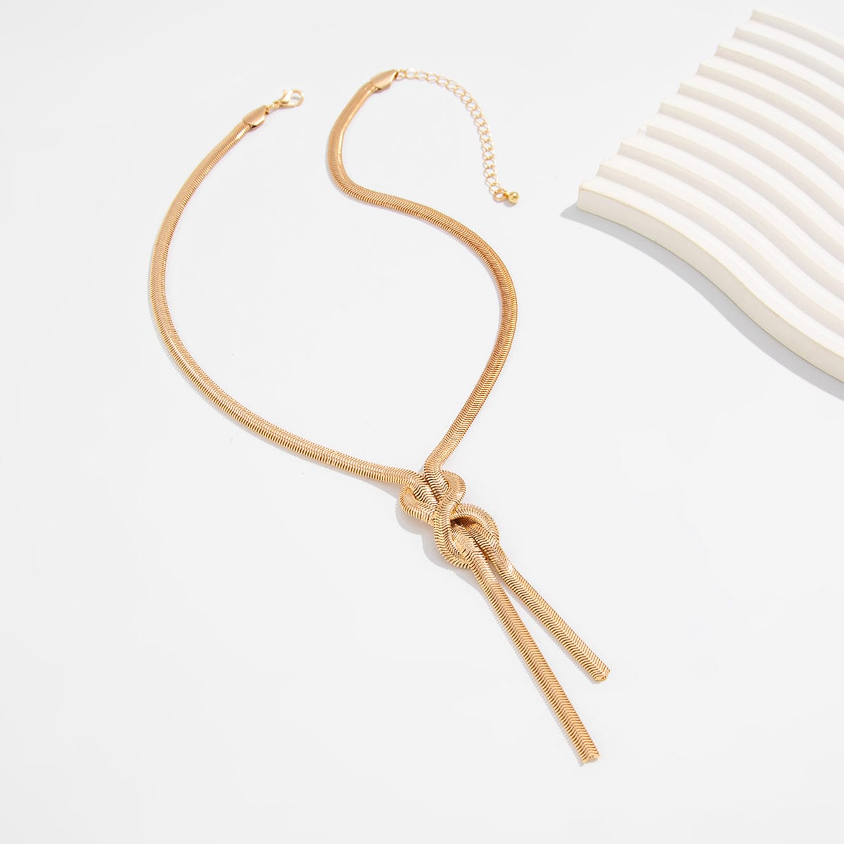 Stylish Gold Silver Tone Knotted Snake Chain Y Necklace - ArtGalleryZen