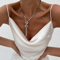 Thumbnail for Stylish Gold Silver Tone Knotted Snake Chain Y Necklace - ArtGalleryZen