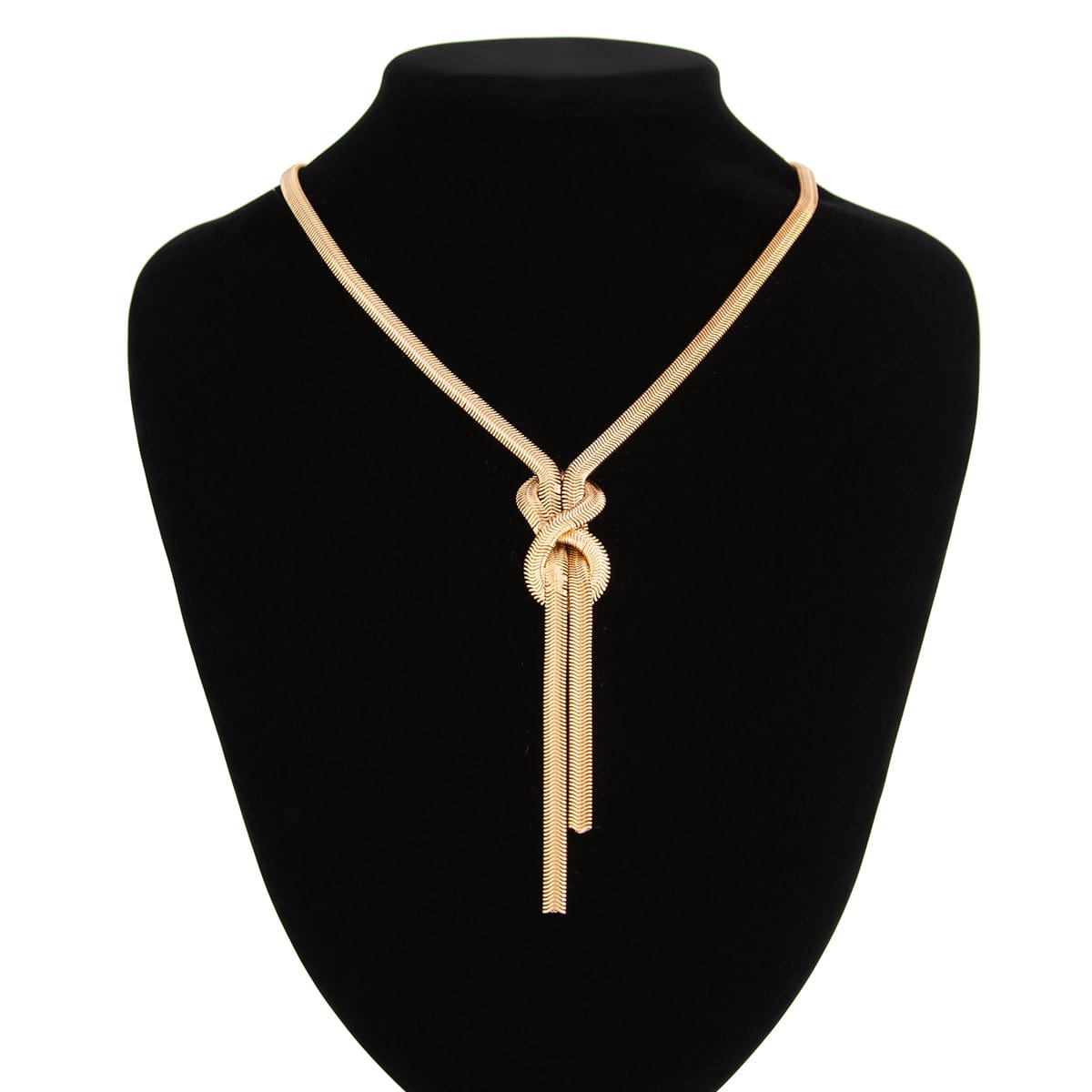 Stylish Gold Silver Tone Knotted Snake Chain Y Necklace - ArtGalleryZen