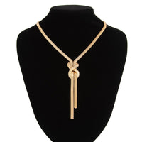 Thumbnail for Stylish Gold Silver Tone Knotted Snake Chain Y Necklace