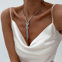 Thumbnail for Stylish Gold Silver Tone Knotted Snake Chain Y Necklace