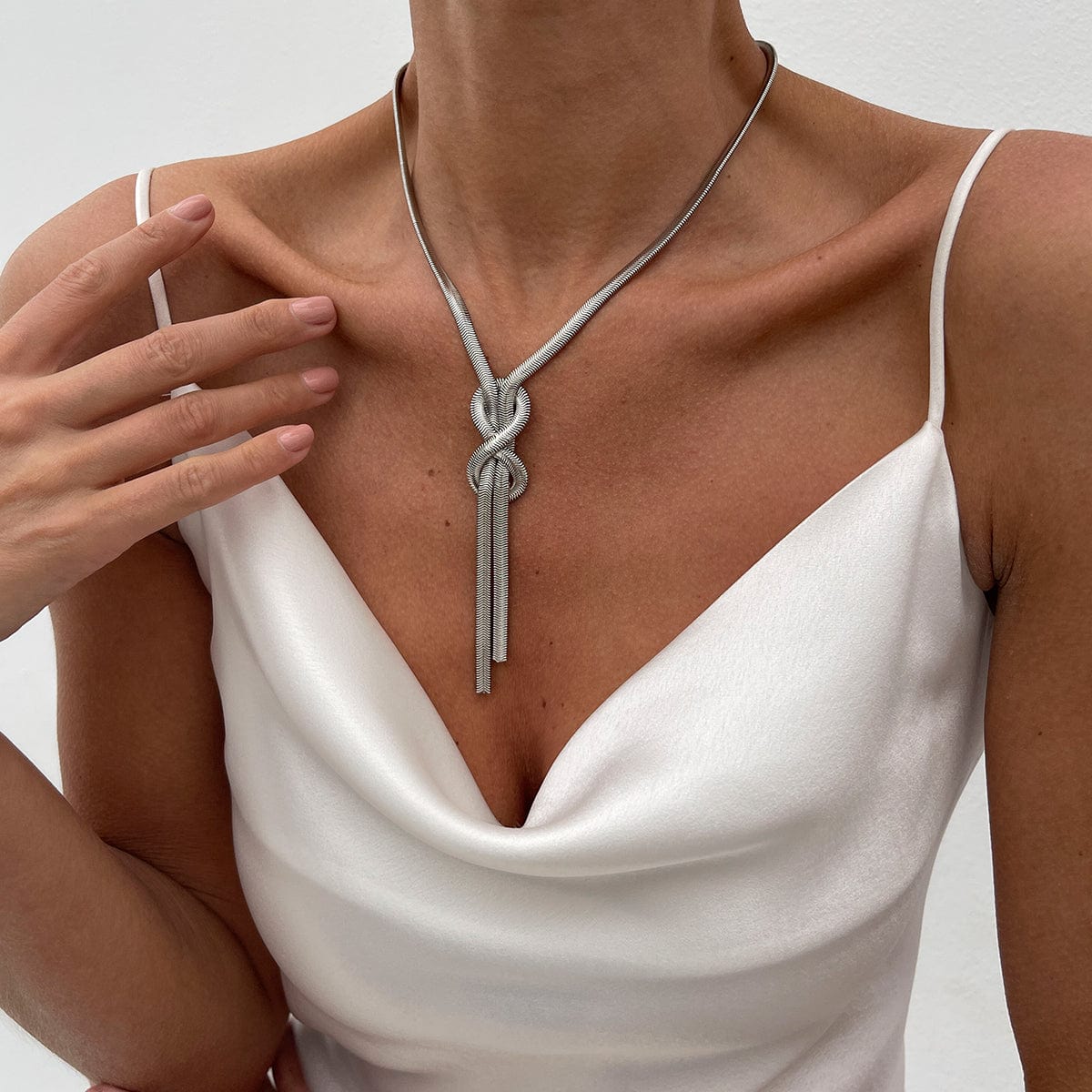 Stylish Gold Silver Tone Knotted Snake Chain Y Necklace
