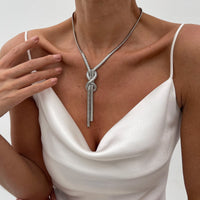 Thumbnail for Stylish Gold Silver Tone Knotted Snake Chain Y Necklace