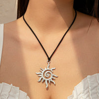 Thumbnail for Stylish Gold Silver Tone Sun Pendant Velvet Necklace