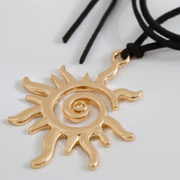 Thumbnail for Stylish Gold Silver Tone Sun Pendant Velvet Necklace