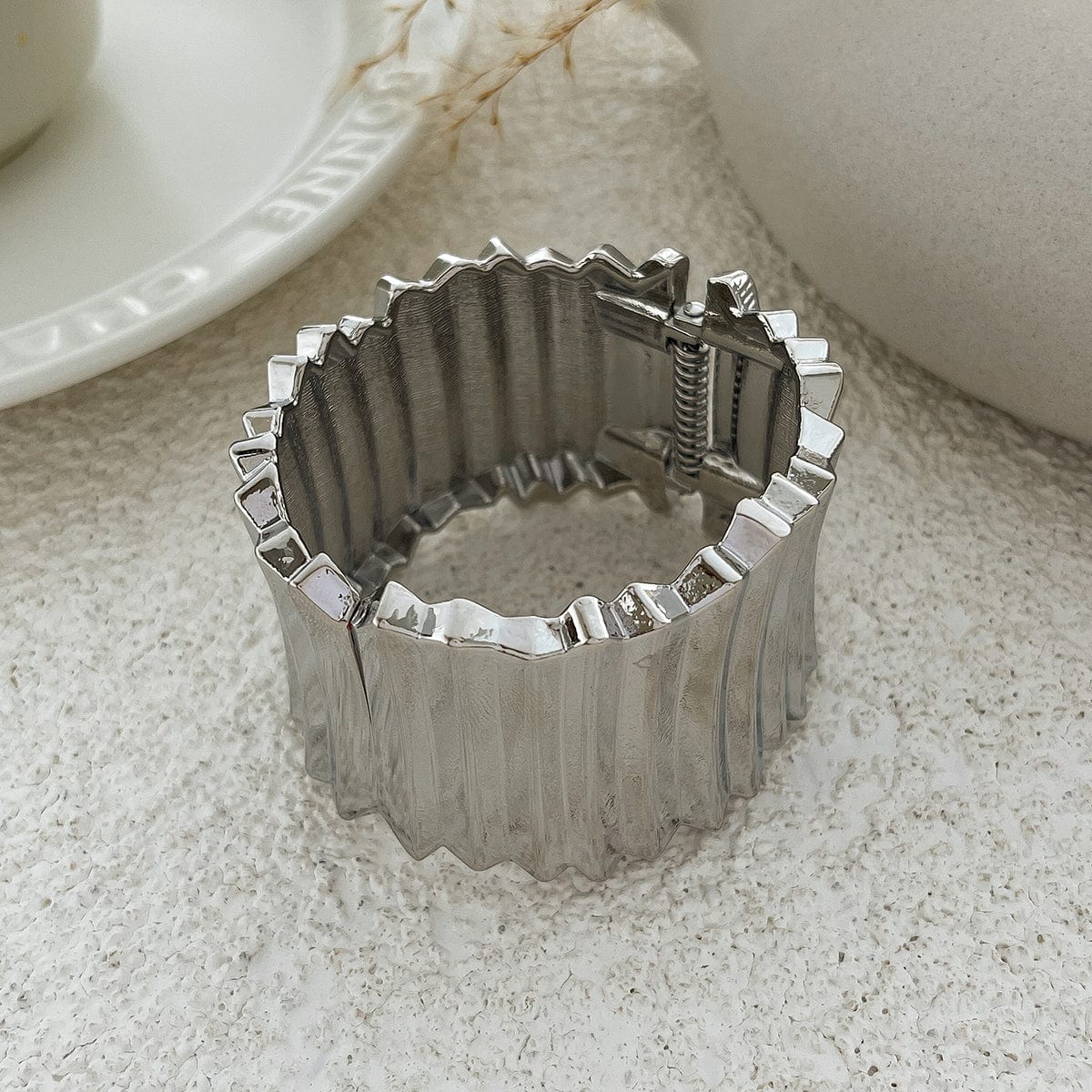 Stylish Gold Silver Tone Wave Wide Cuff Bangle Bracelet - ArtGalleryZen