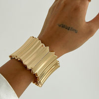 Thumbnail for Stylish Gold Silver Tone Wave Wide Cuff Bangle Bracelet - ArtGalleryZen