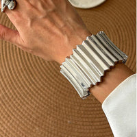 Thumbnail for Stylish Gold Silver Tone Wave Wide Cuff Bangle Bracelet - ArtGalleryZen