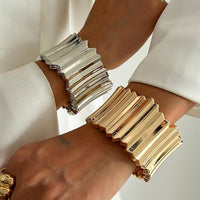 Thumbnail for Stylish Gold Silver Tone Wave Wide Cuff Bangle Bracelet - ArtGalleryZen