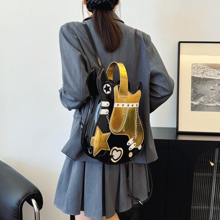 Stylish Guitar Bass Shape PU Leather Backpack Bag - ArtGalleryZen