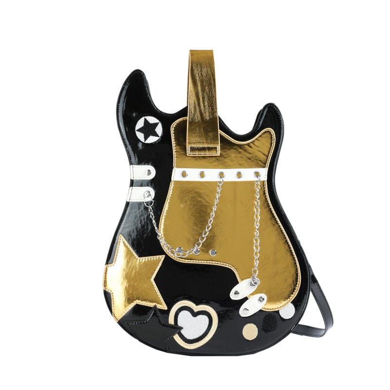 Stylish Guitar Bass Shape PU Leather Backpack Bag