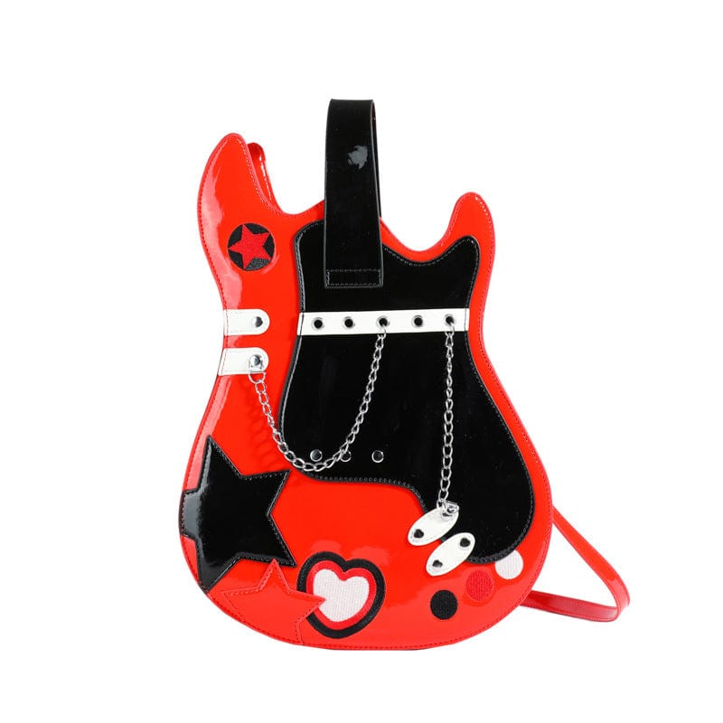 Stylish Guitar Bass Shape PU Leather Backpack Bag