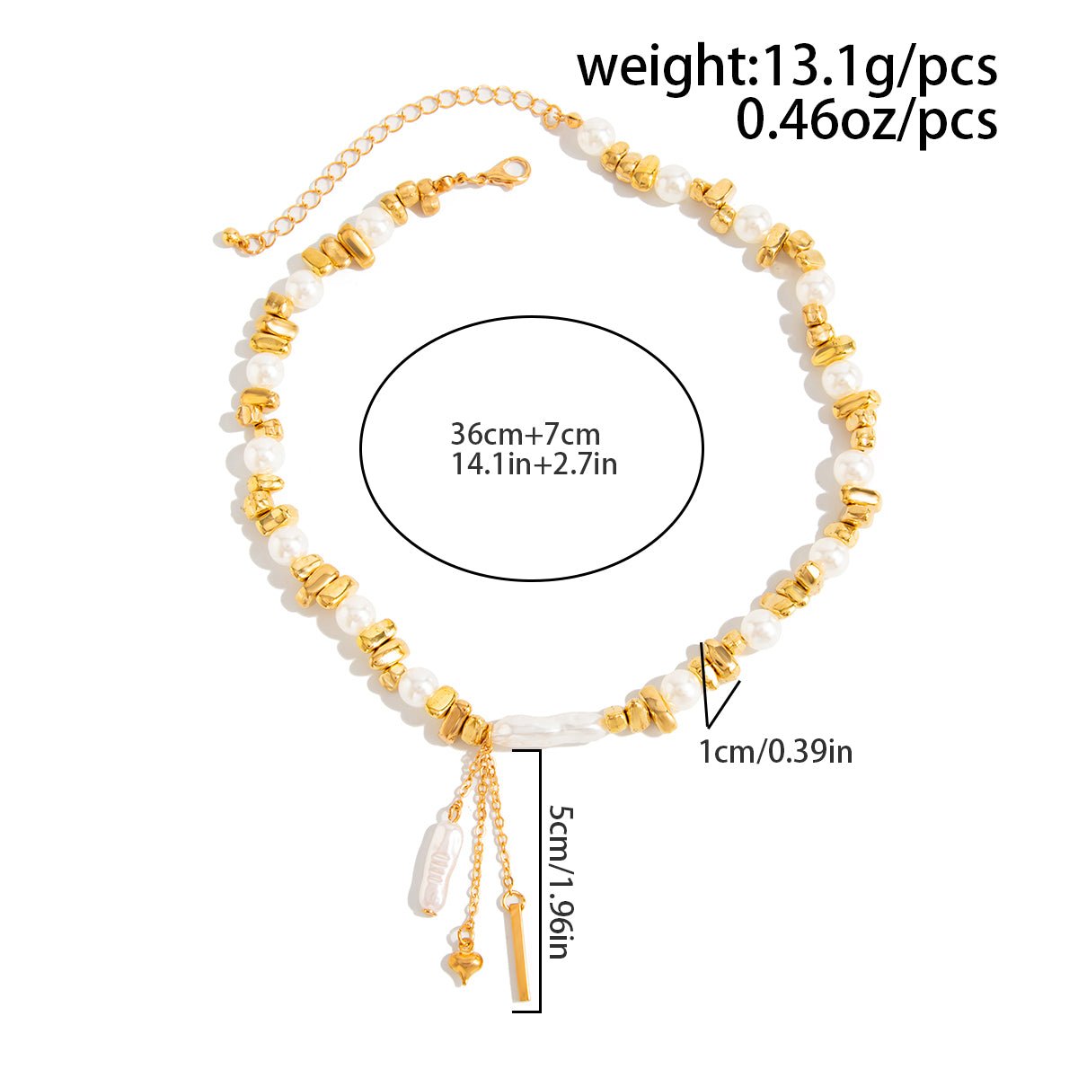 Stylish Heart Pendant Irregular Pearl Beaded Chain Choker Necklace - ArtGalleryZen