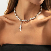 Thumbnail for Stylish Heart Pendant Irregular Pearl Beaded Chain Choker Necklace - ArtGalleryZen