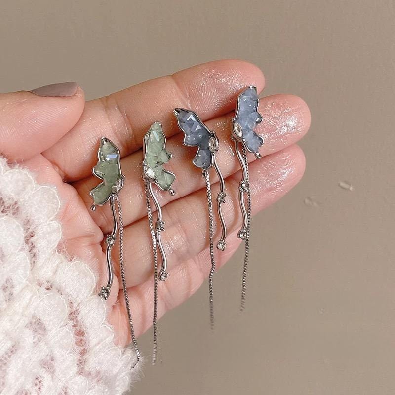 Stylish Irregular Crystal Stone Inlaid Butterfly Tassel Chain Earrings - ArtGalleryZen
