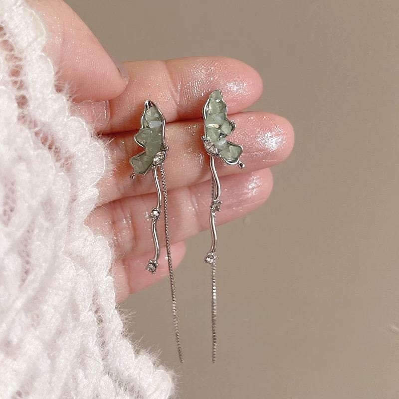 Stylish Irregular Crystal Stone Inlaid Butterfly Tassel Chain Earrings - ArtGalleryZen