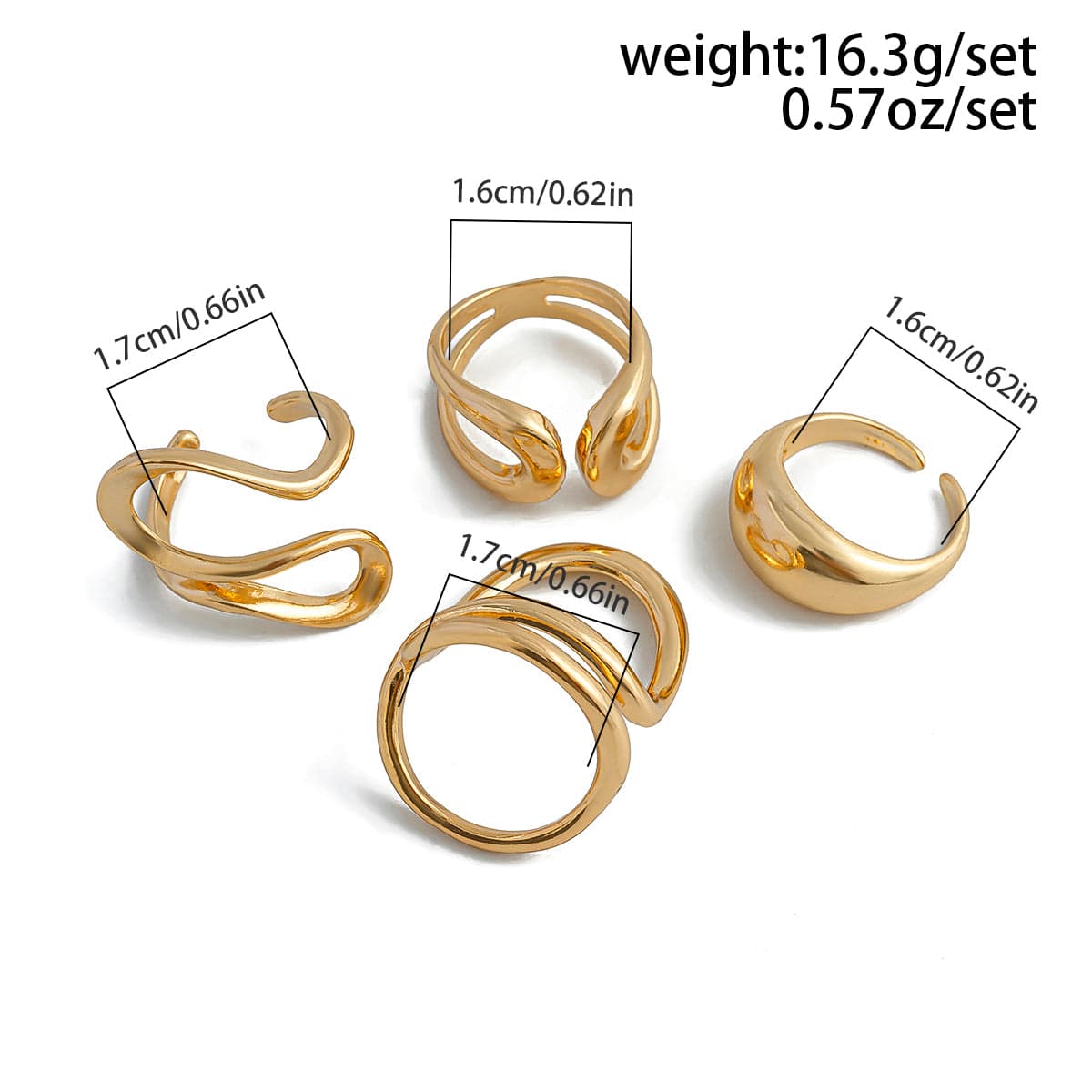Stylish Irregular Curved Hollow Glossy Open Ring Set - ArtGalleryZen