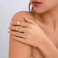 Thumbnail for Stylish Irregular Curved Hollow Glossy Open Ring Set