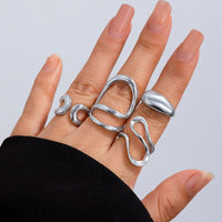 Thumbnail for Stylish Irregular Curved Hollow Glossy Open Ring Set