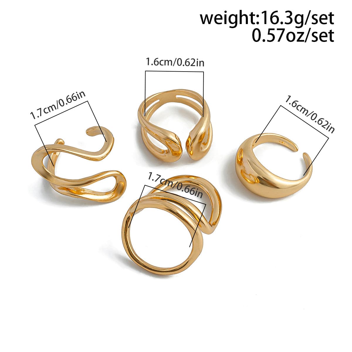 Stylish Irregular Curved Hollow Glossy Open Ring Set