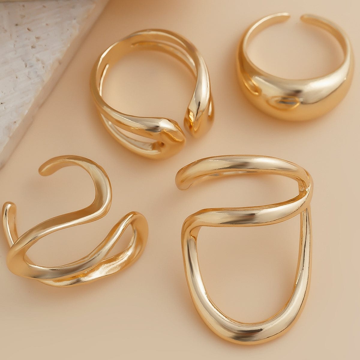 Stylish Irregular Curved Hollow Glossy Open Ring Set