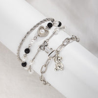 Thumbnail for Stylish Layered Bear Bowknot Charm Pearl Rope Chain Bracelet Set - ArtGalleryZen