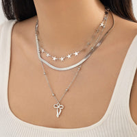 Thumbnail for Stylish Layered Bowknot Charm Star Saturn Chain Necklace Set