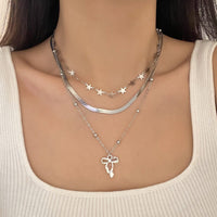 Thumbnail for Stylish Layered Bowknot Charm Star Saturn Chain Necklace Set